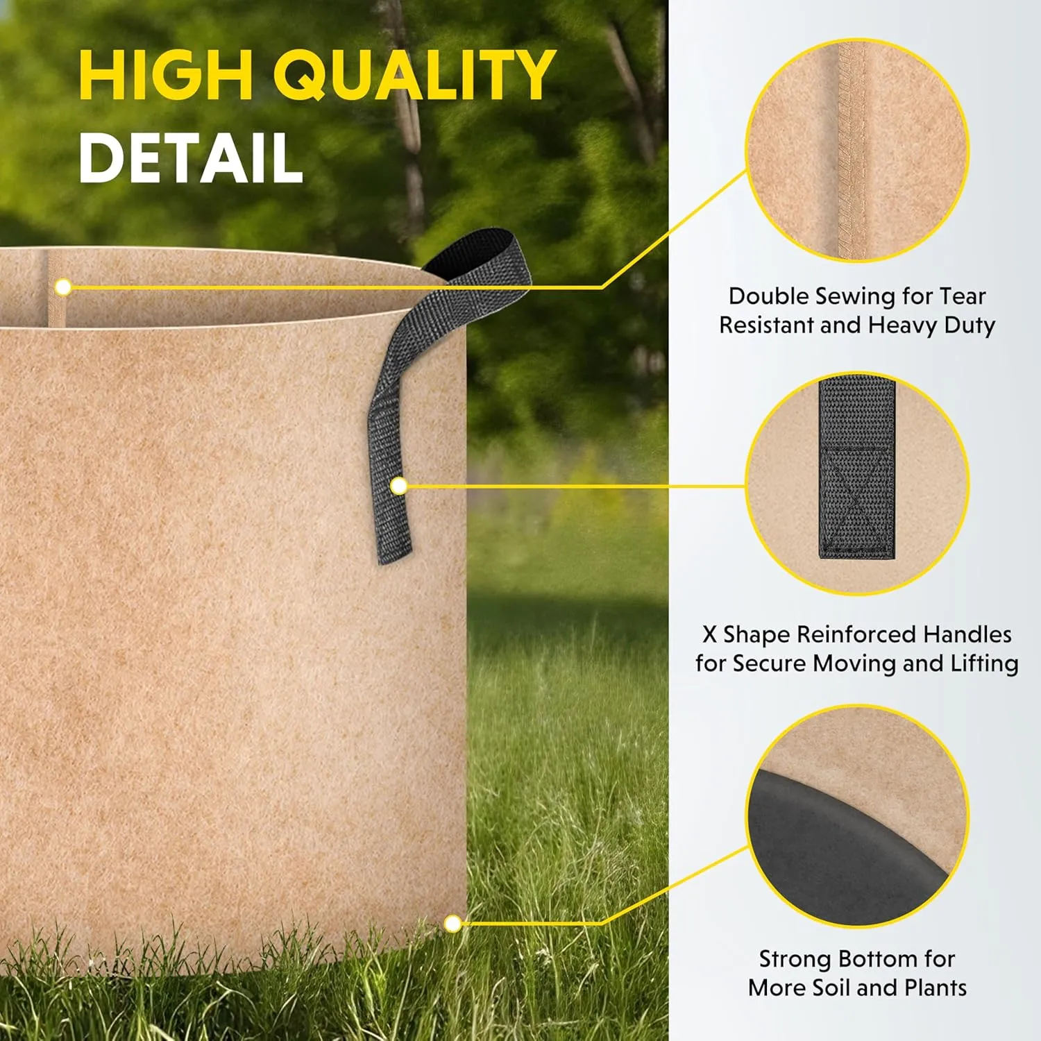 iPower 15 Gallon 10 Pack Grow Bags Nonwoven Fabric Pots Aeration Container with Strap Handles for Garden and Planting, 10-Pack Tan, 15 Gallon