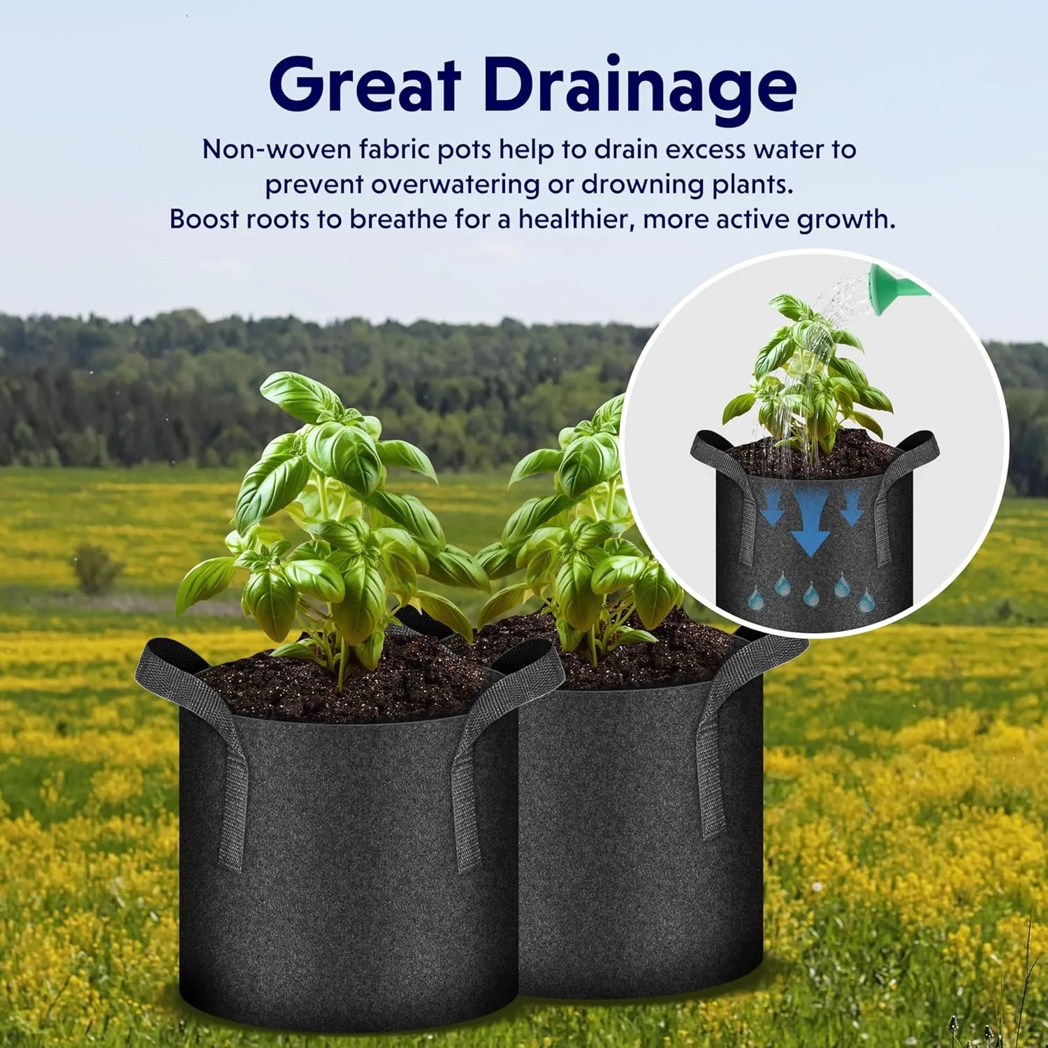 iPower 5 Pack 25 Gallon Grow Bags Heavy Duty 300G Thickened Nonwoven Fabric Plant Pots with 5 Labels & Handles for Outdoor Garden, Aeration Planter Bags for Fruits, Vegetables, Tomato & Flowers, Black