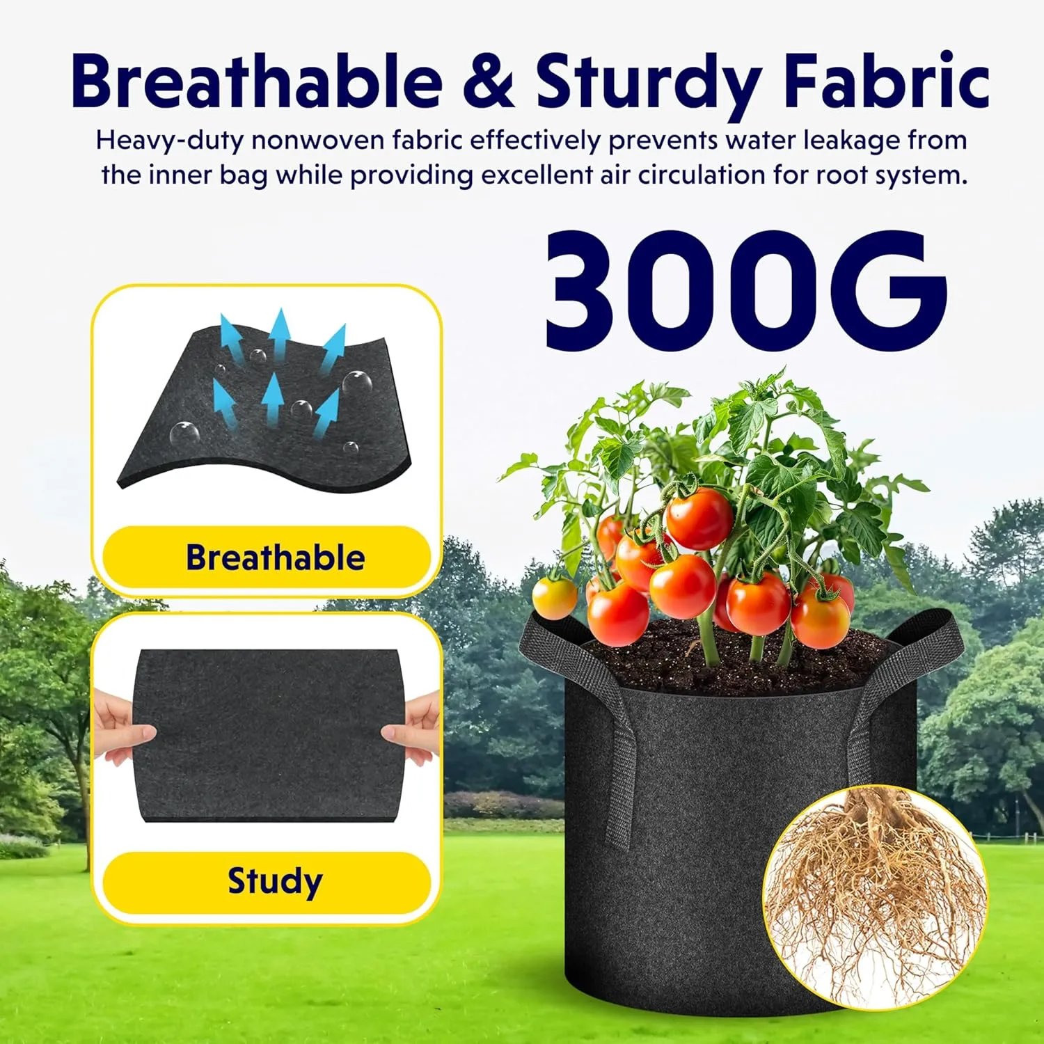 iPower 5 Pack 25 Gallon Grow Bags Heavy Duty 300G Thickened Nonwoven Fabric Plant Pots with 5 Labels & Handles for Outdoor Garden, Aeration Planter Bags for Fruits, Vegetables, Tomato & Flowers, Black