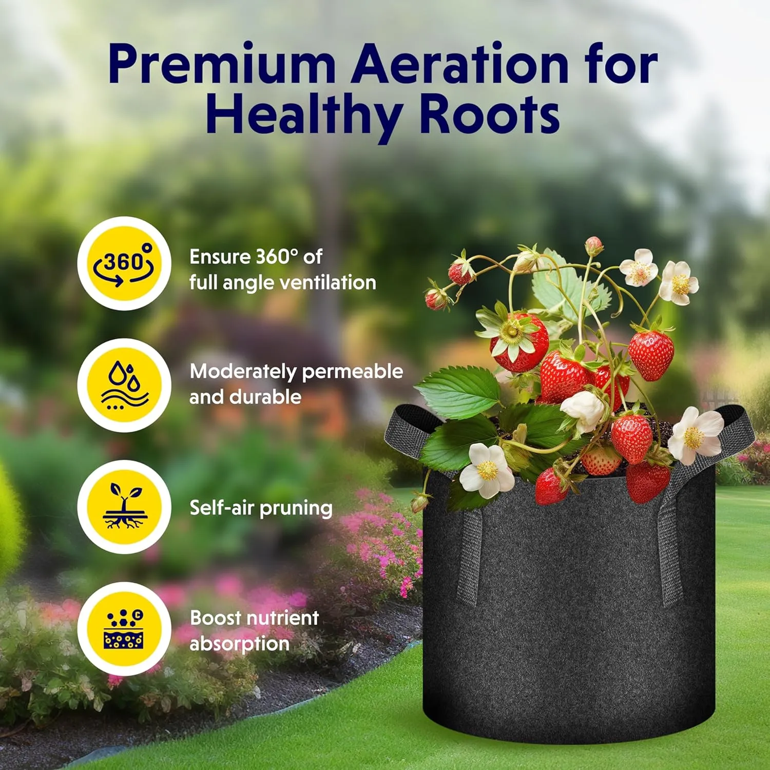 iPower 5 Pack 25 Gallon Grow Bags Heavy Duty 300G Thickened Nonwoven Fabric Plant Pots with 5 Labels & Handles for Outdoor Garden, Aeration Planter Bags for Fruits, Vegetables, Tomato & Flowers, Black