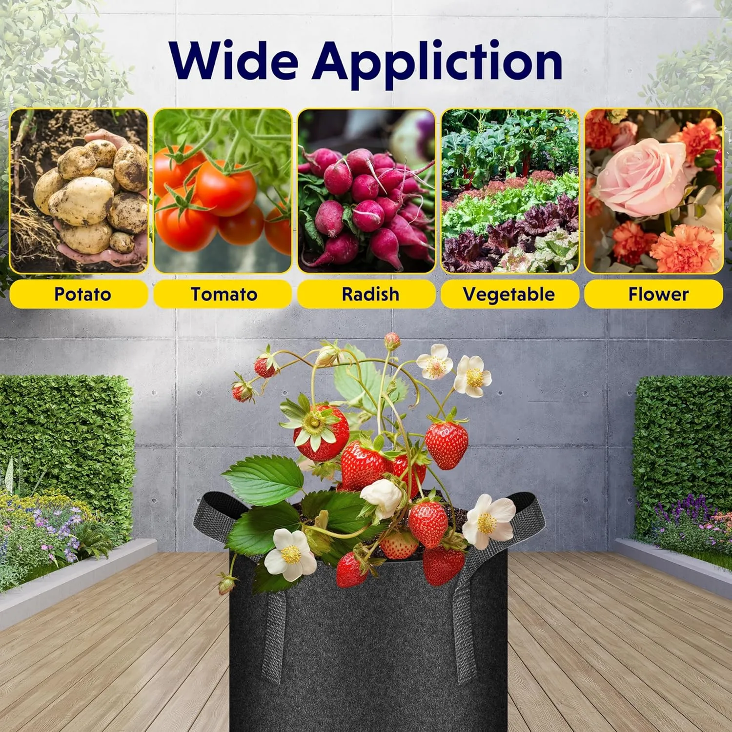 iPower 5 Pack 25 Gallon Grow Bags Heavy Duty 300G Thickened Nonwoven Fabric Plant Pots with 5 Labels & Handles for Outdoor Garden, Aeration Planter Bags for Fruits, Vegetables, Tomato & Flowers, Black