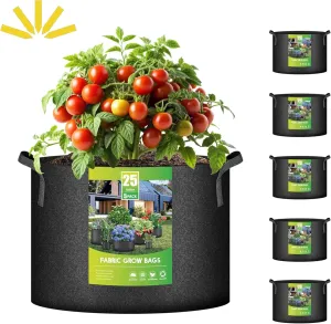 iPower 5 Pack 25 Gallon Grow Bags Heavy Duty 300G Thickened Nonwoven Fabric Plant Pots with 5 Labels & Handles for Outdoor Garden, Aeration Planter Bags for Fruits, Vegetables, Tomato & Flowers, Black