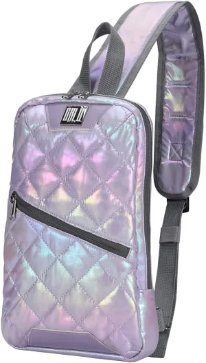 Iridescent Crossbody Shoulder Puffer Backpack for Women Men, Travel Hiking Small Chest Bag Daypack