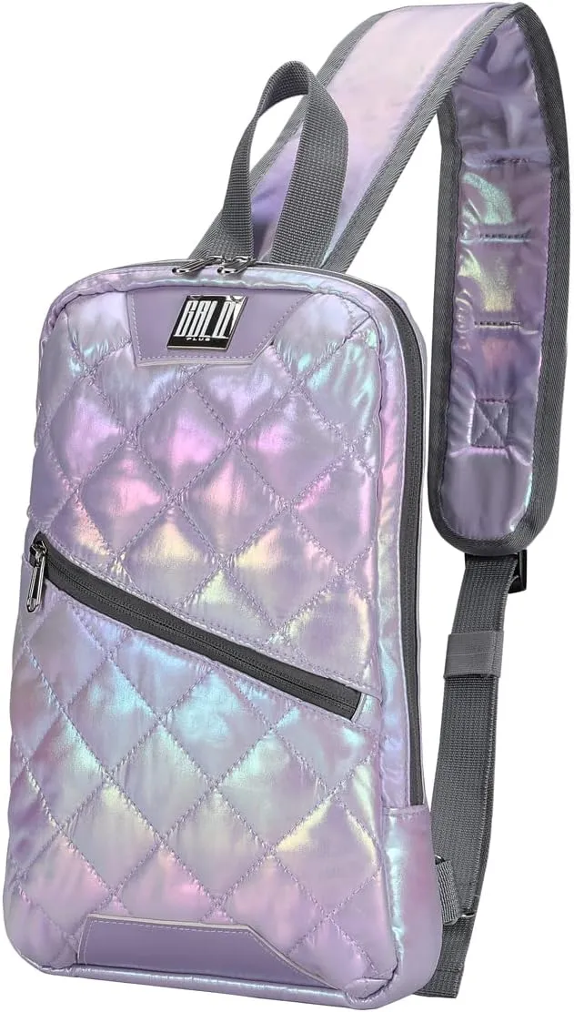 Iridescent Crossbody Shoulder Puffer Backpack for Women Men, Travel Hiking Small Chest Bag Daypack