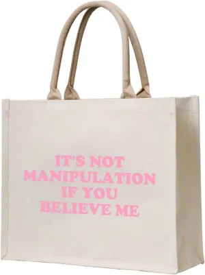 It's Not Manipulation Canvas Reusable Grocery Bags,15.7 x 13 x 5.1 Inches Canvas Tote Bag with Handles,Canvas Shopping Bags & Washable Eco-friendly Bags