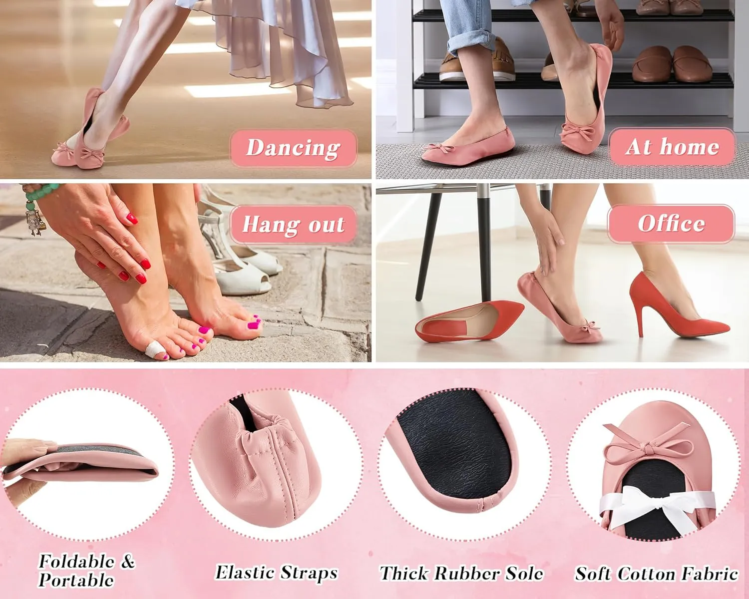 Jecery 24 Pairs Bridal Shower Supplies Wedding Foldable Ballet Flat Set Ballerina Shoes Party Sign Portable Roll up Travel Slippers Wedding Dancing Shoes for Guest Bridesmaid