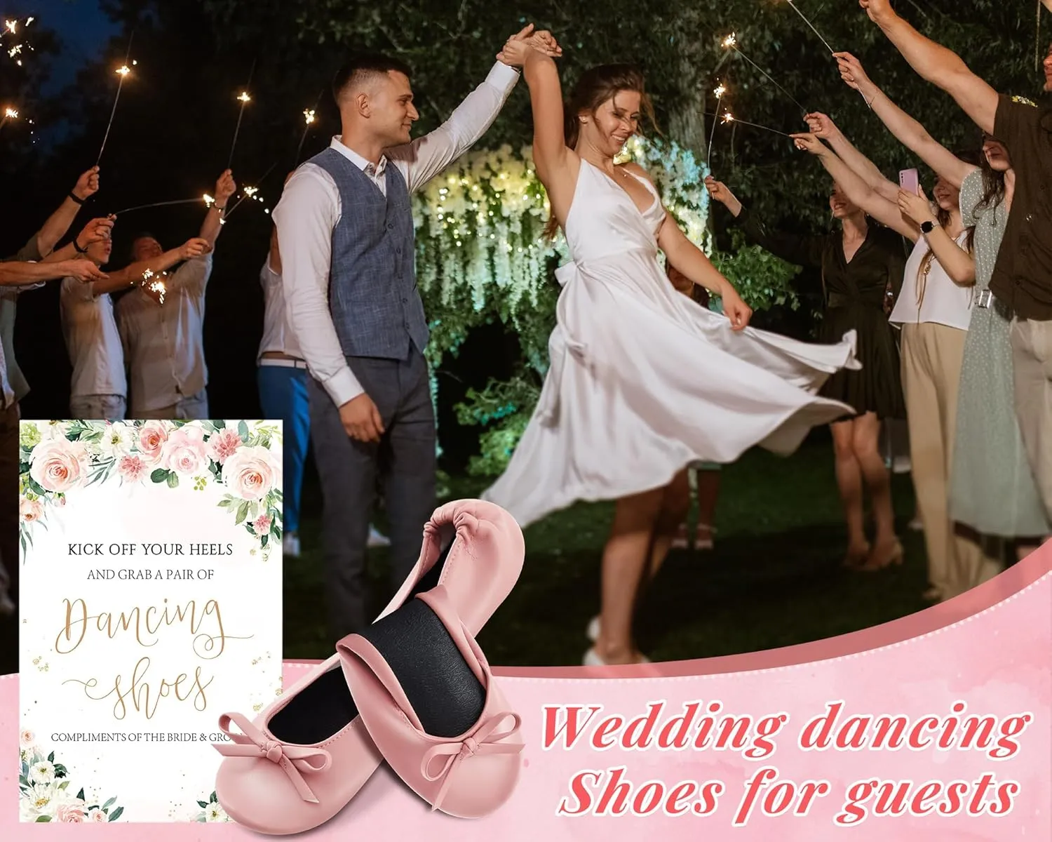 Jecery 24 Pairs Bridal Shower Supplies Wedding Foldable Ballet Flat Set Ballerina Shoes Party Sign Portable Roll up Travel Slippers Wedding Dancing Shoes for Guest Bridesmaid
