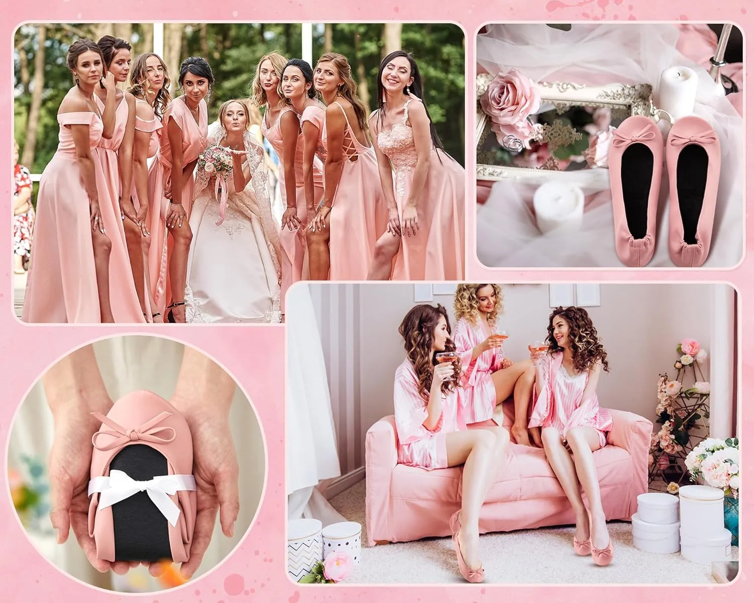 Jecery 24 Pairs Bridal Shower Supplies Wedding Foldable Ballet Flat Set Ballerina Shoes Party Sign Portable Roll up Travel Slippers Wedding Dancing Shoes for Guest Bridesmaid
