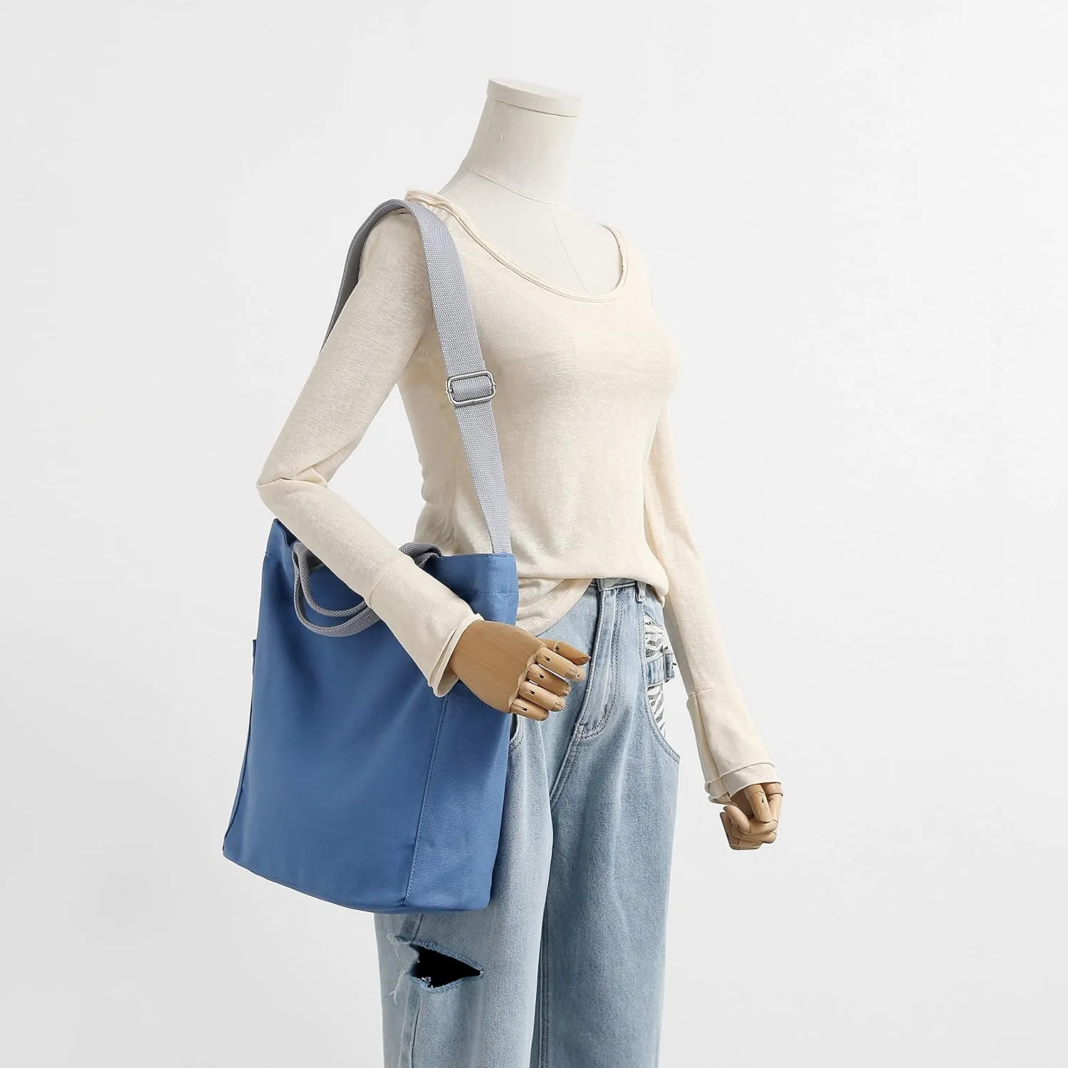 Jeelow Canvas Tote HandBag Crossbody Shoulder Bag With Zipper For Men & Women