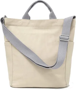 Jeelow Canvas Tote HandBag Crossbody Shoulder Bag With Zipper For Men & Women