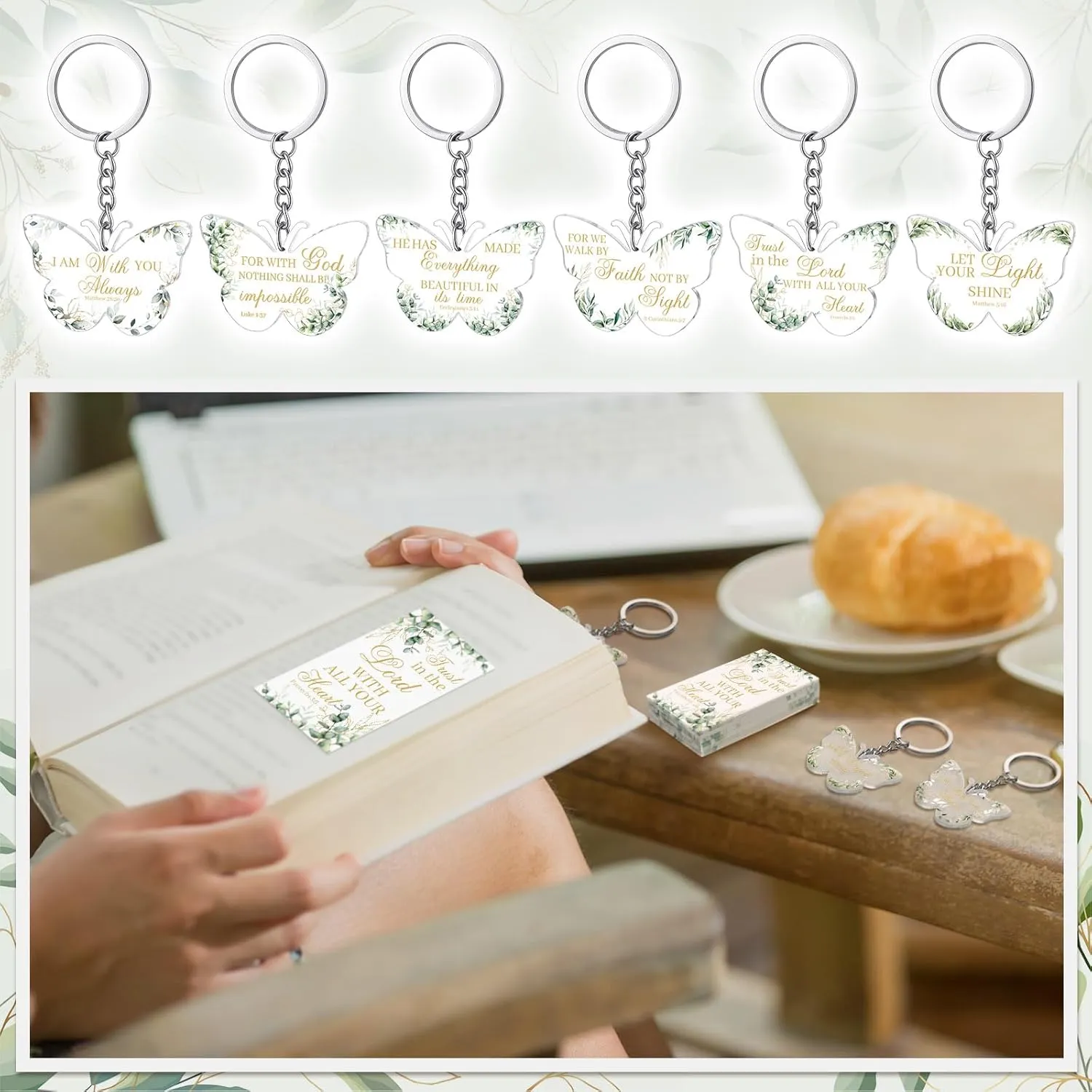 Jetec 60 Pcs Christian Gift Set - Religious Bible Verse Keychain, Bookmark, Bag for Father's Day Church Souvenir
