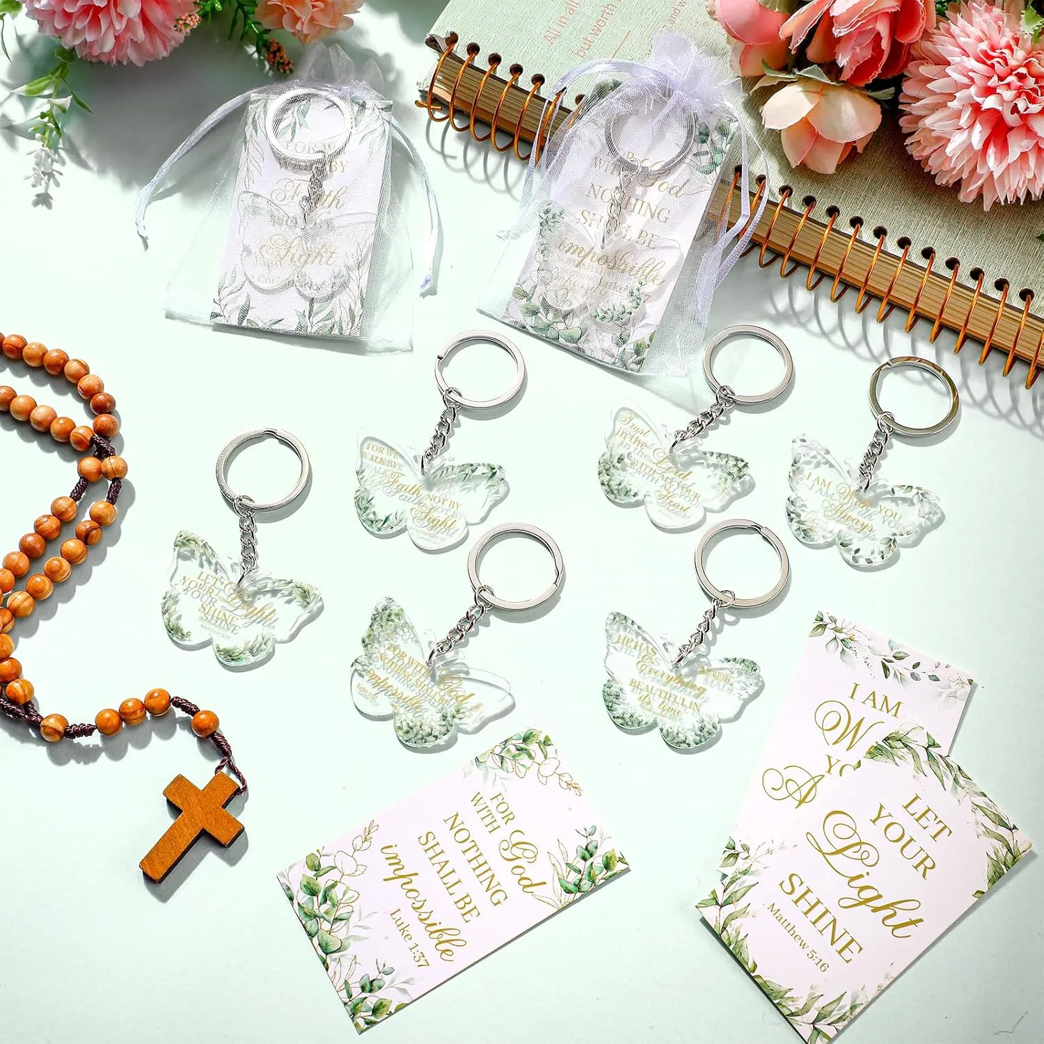Jetec 60 Pcs Christian Gift Set - Religious Bible Verse Keychain, Bookmark, Bag for Father's Day Church Souvenir