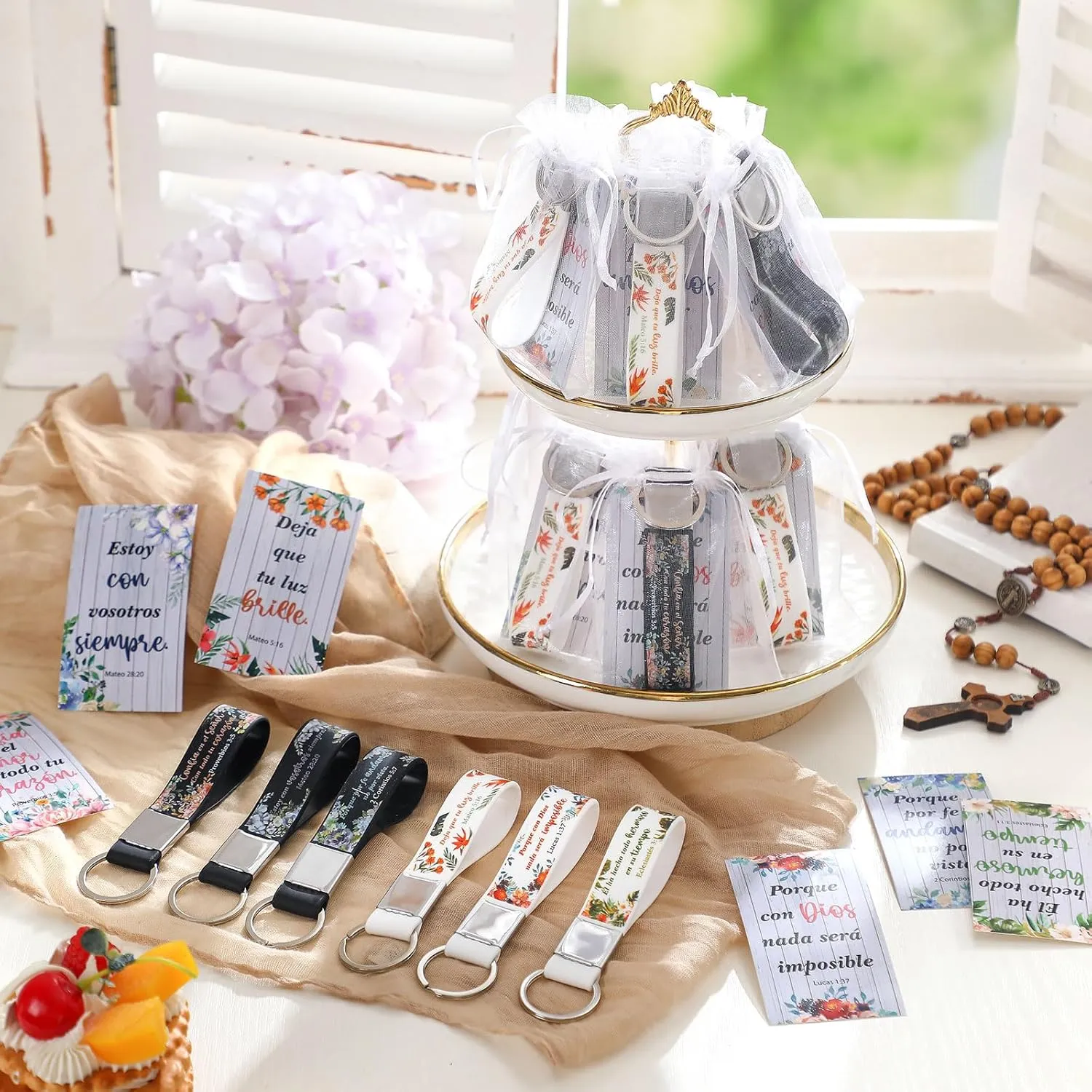 Jetec 60 Pcs Christian Gift Set - Religious Bible Verse Keychain, Bookmark, Bag for Father's Day Church Souvenir