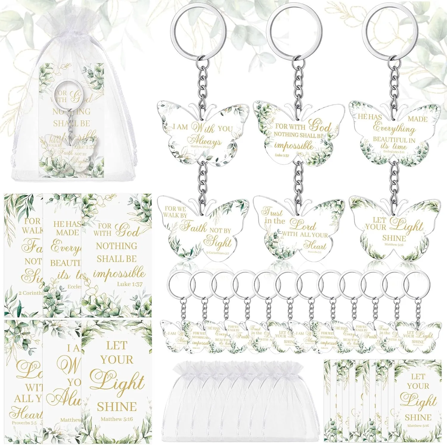Jetec 60 Pcs Christian Gift Set - Religious Bible Verse Keychain, Bookmark, Bag for Father's Day Church Souvenir