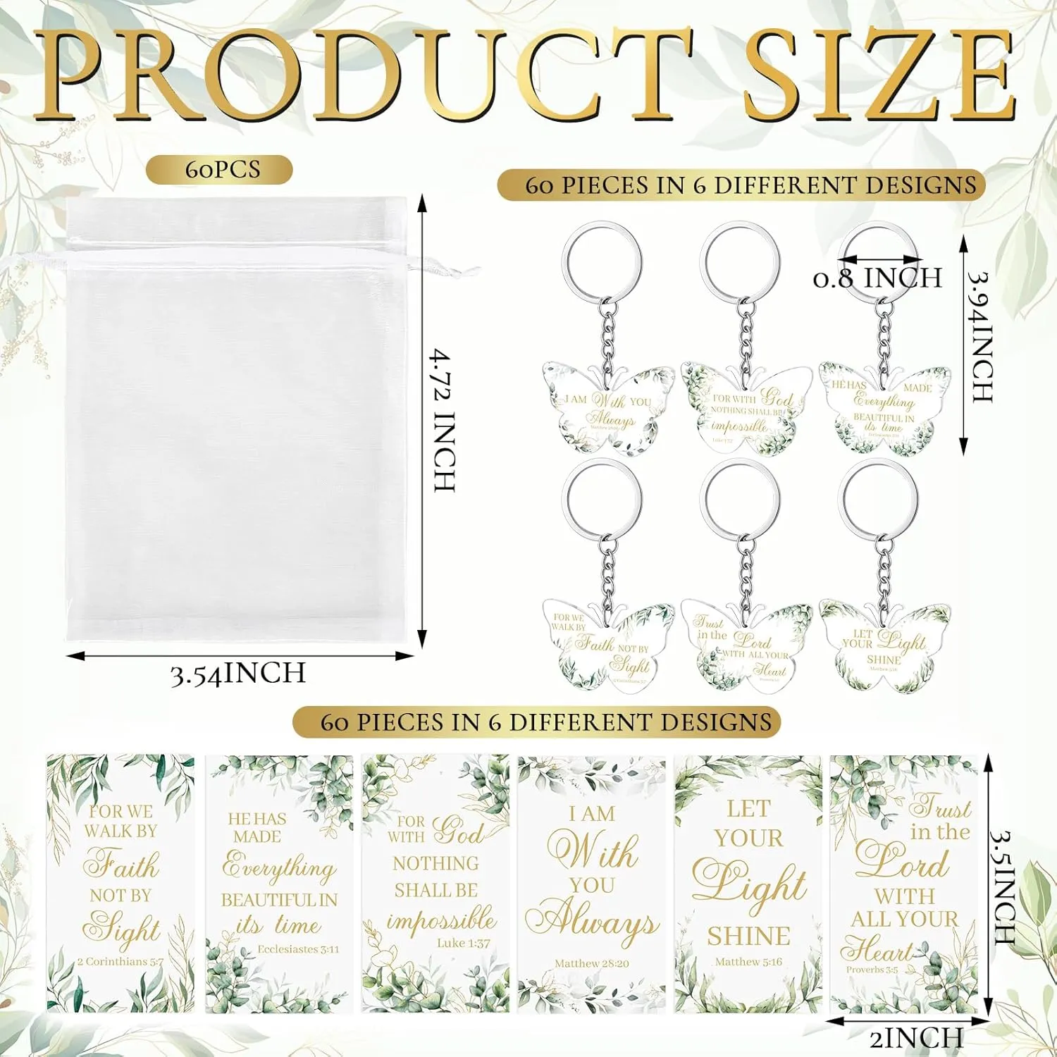 Jetec 60 Pcs Christian Gift Set - Religious Bible Verse Keychain, Bookmark, Bag for Father's Day Church Souvenir
