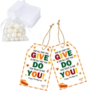 joycraft 50Pcs White Organza Bags with 50Pcs Thanksgiving Day Gift Tags