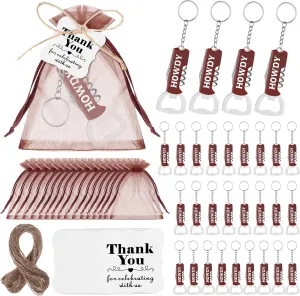 Junkin 30 Set Western Cowboy Party Favors Mental Bottle Opener Keychain Bulk with Organza Bags Thank You Tags and Rope for Birthday Baby Shower Wedding Wild West Derby Party Decorations (HOWDY 2)
