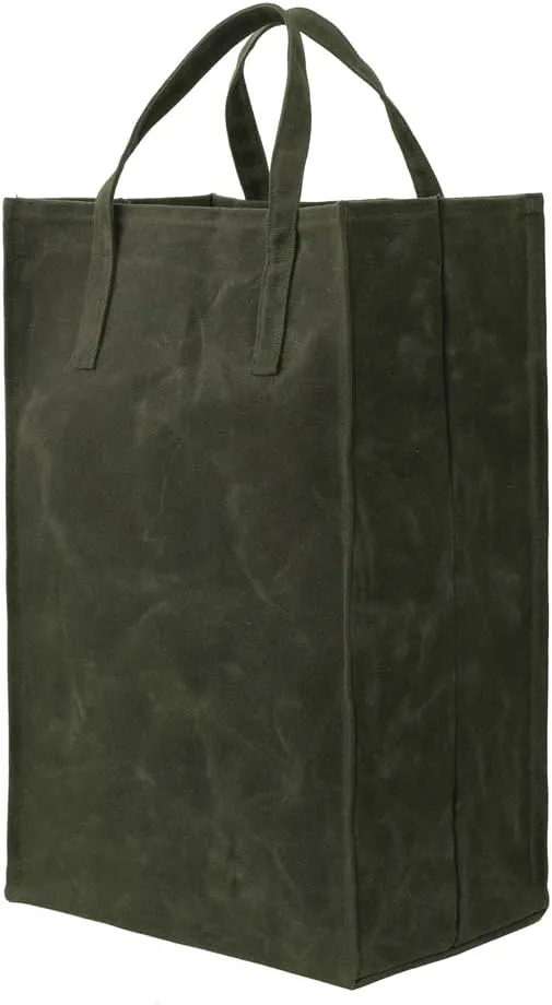 Kaaltisy Waxed Canvas Reusable Grocery Bag Heavy Duty Waxed Shopping Bag Self-Standing Vegan Farmers Market Bag, Tall, Hard Handfeel