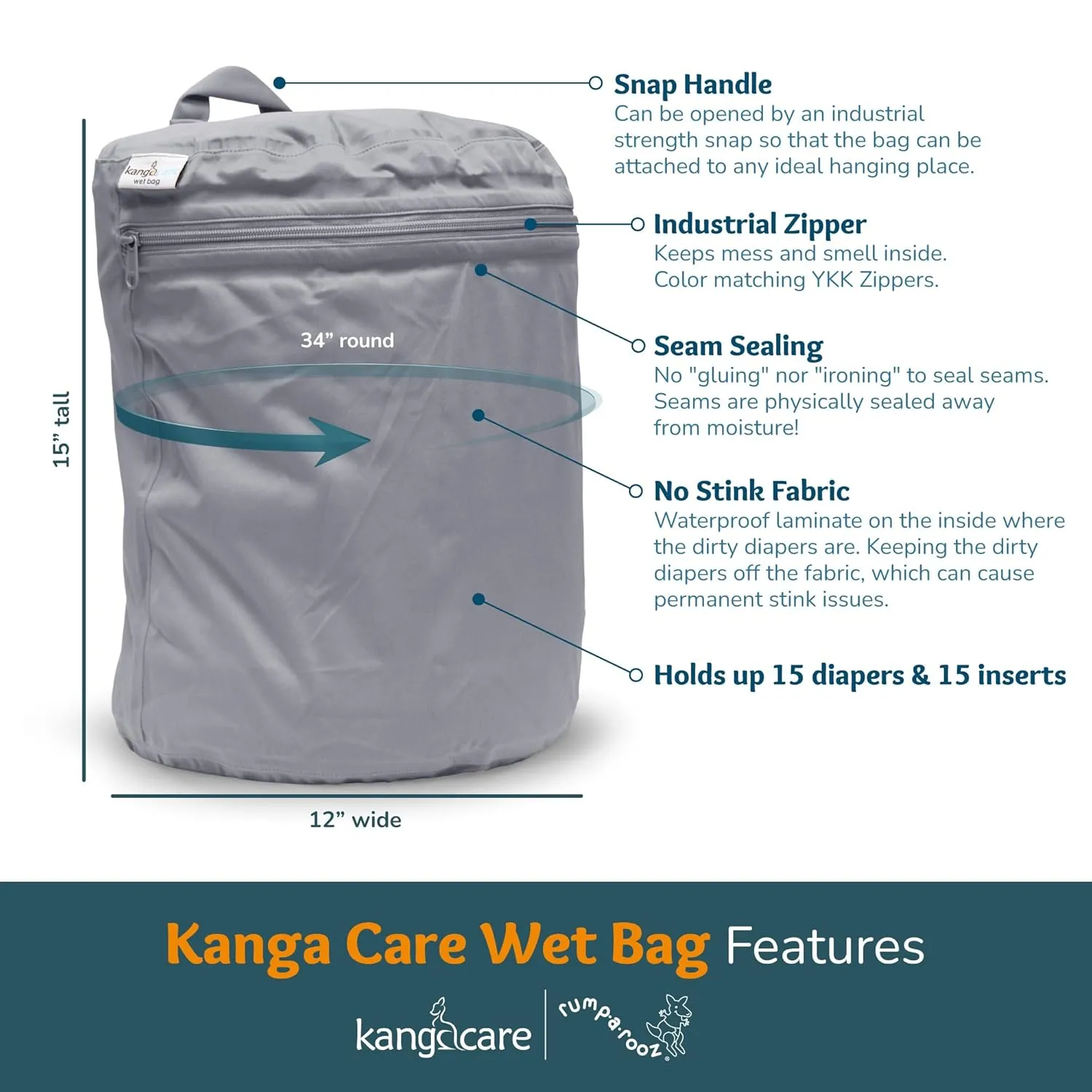 Kanga Care Wet Bag Seam Sealed Waterproof 3D Dimensional for Baby Cloth Diapers, Travel, Beach, Pool, Gym, Swim | Destiny