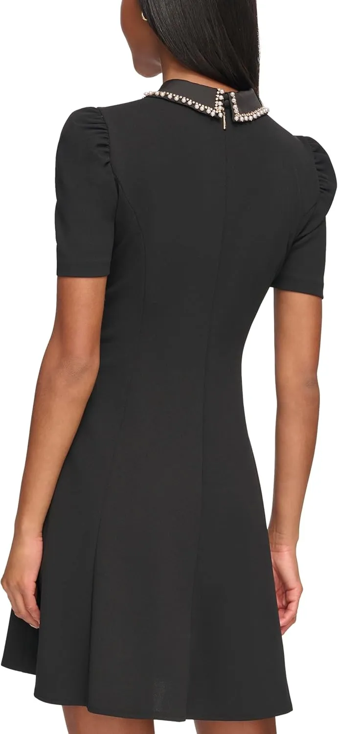 Karl Lagerfeld Paris Women's Short Sleeve Collared Tweed A-line Mini Dress