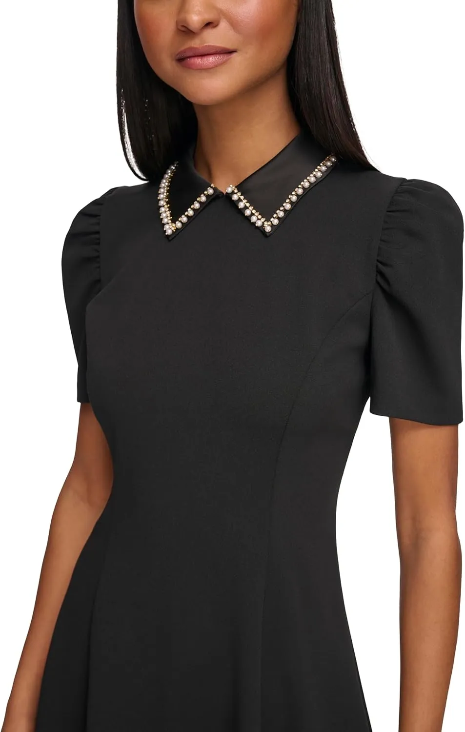 Karl Lagerfeld Paris Women's Short Sleeve Collared Tweed A-line Mini Dress