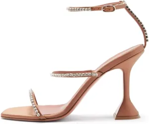 keleimusi Diamante Strap Heeled Sandals for Women Ankle Strappy Flared High Heels 4 Inches