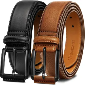 KEMISANT Men Belt 2Pack – Genuine Leather Belt for Men Dress Casual Golf Jeans 1 3/8"