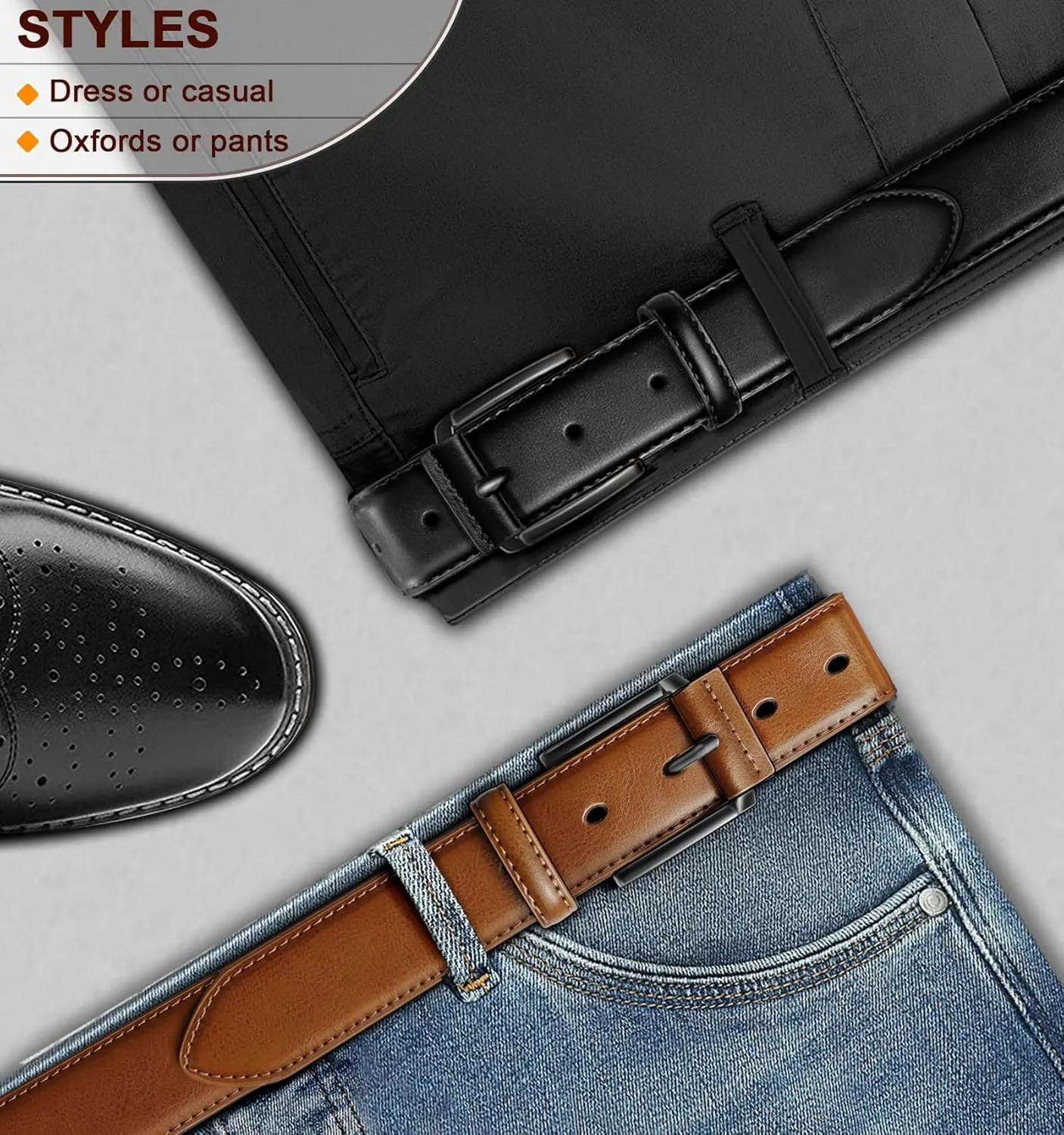 KEMISANT Men Belt 2Pack – Genuine Leather Belt for Men Dress Casual Golf Jeans 1 3/8"