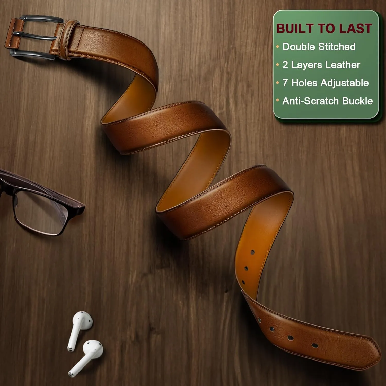 KEMISANT Men Belt 2Pack – Genuine Leather Belt for Men Dress Casual Golf Jeans 1 3/8"