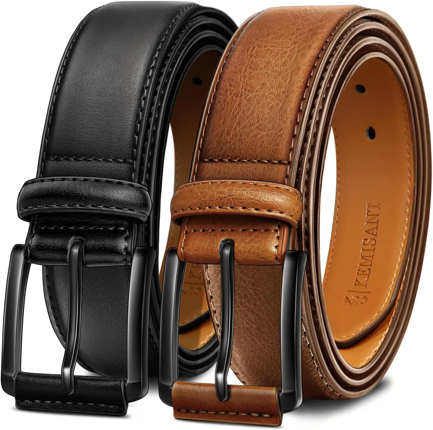 KEMISANT Men Belt 2Pack – Genuine Leather Belt for Men Dress Casual Golf Jeans 1 3/8"