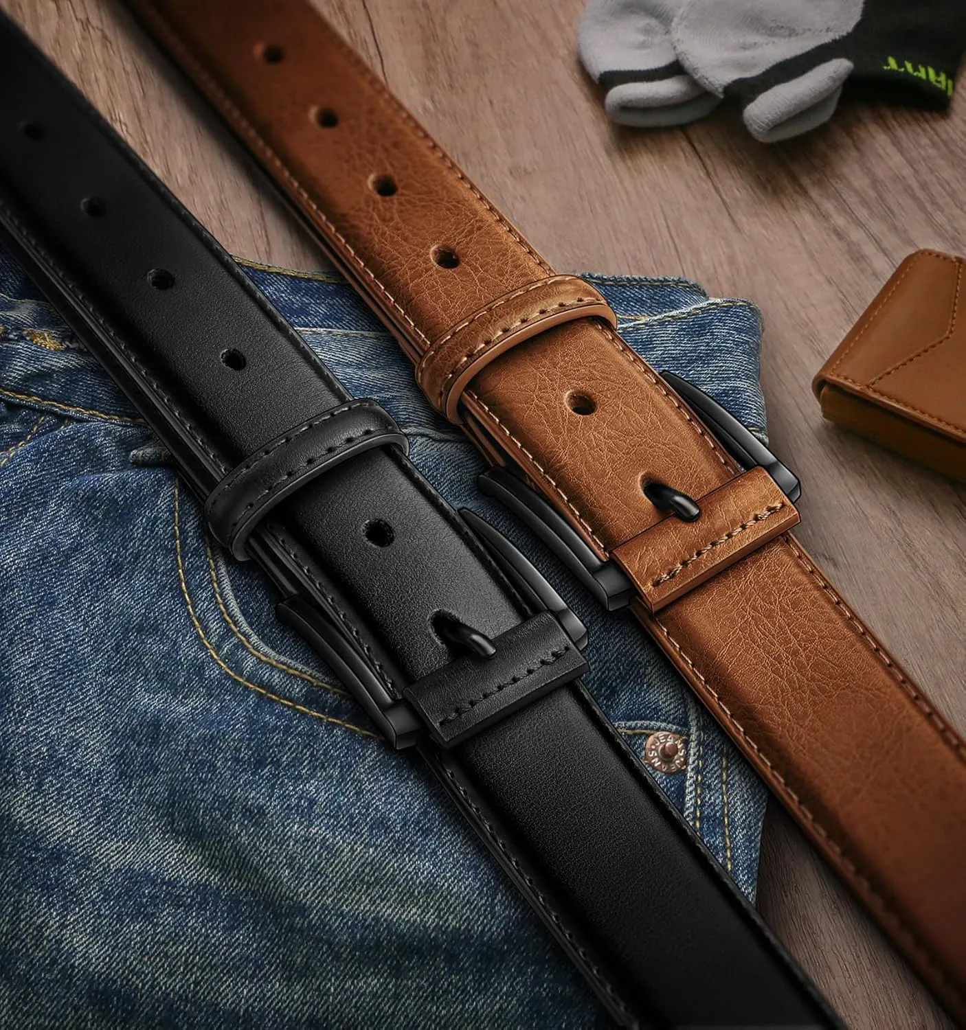 KEMISANT Men Belt 2Pack – Genuine Leather Belt for Men Dress Casual Golf Jeans 1 3/8"