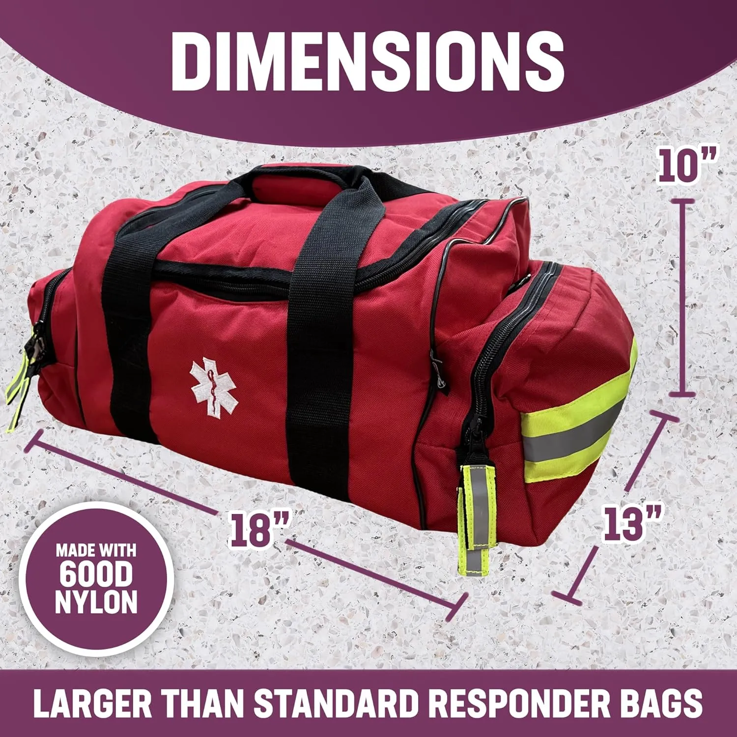 Kemp USA Maxi Trauma Bag - Large First Aid Kit for EMT First Responders - Water Resistant 600D Nylon - Buckle Closure with Adjustable Strap & Reflective Trim - Red