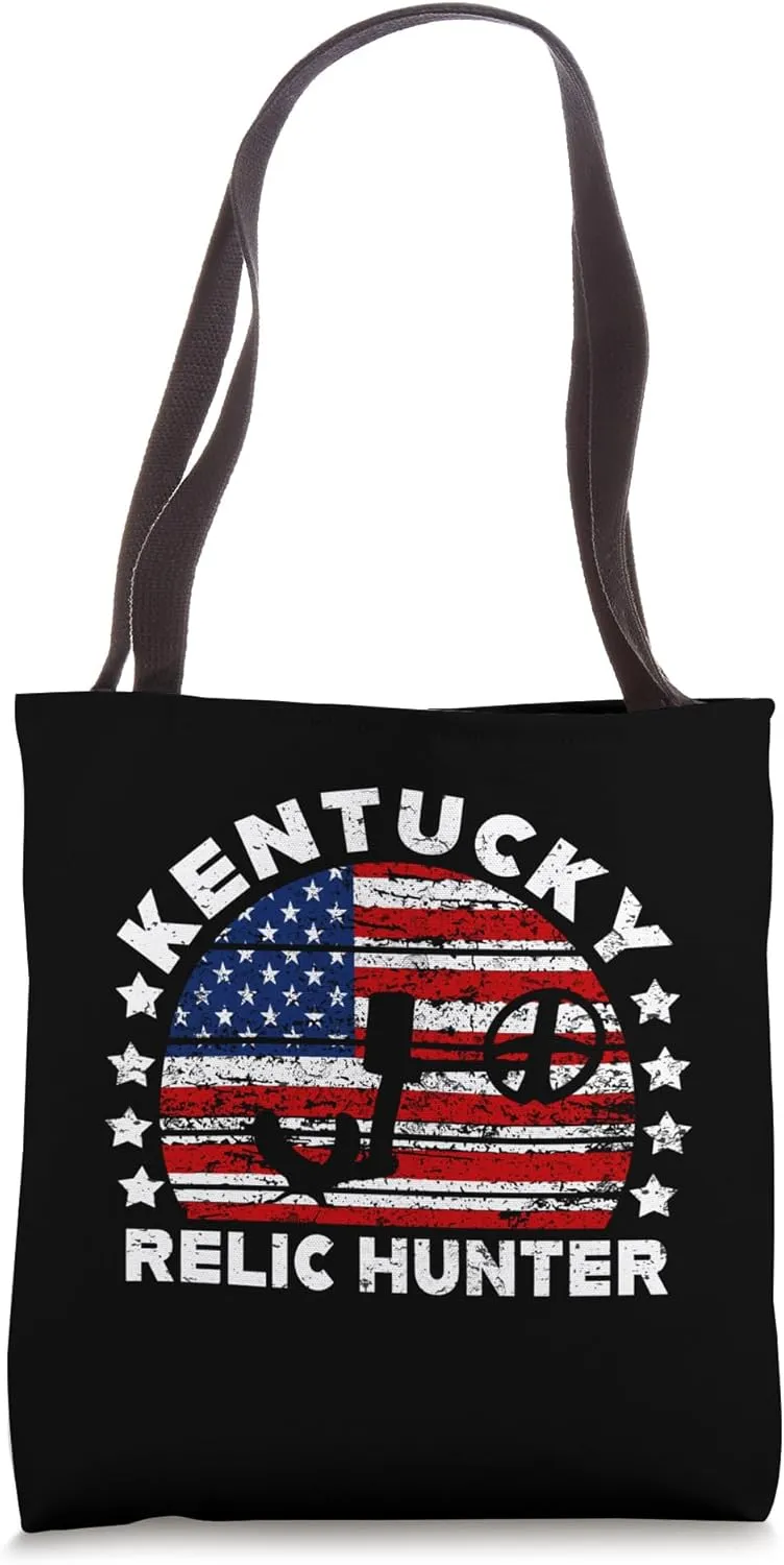 Kentucky Relic Hunter US Flag Distressed Metal Detecting Tote Bag