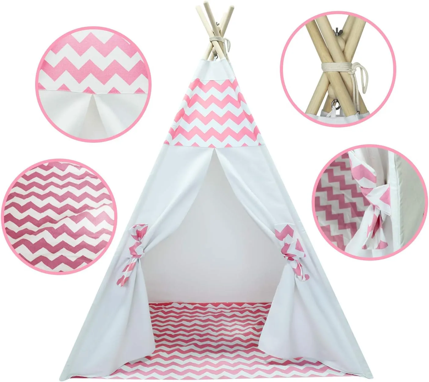 Kids Teepee Tent for Girls Kids Tee Pee Indoor Children Play Teepee Tents Indoor for Girls Play Tent for Girls Pink Chevron Teepee