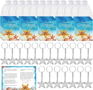 Kigeli 40 Set Starfish Story Gifts Bulk Employee Staff Appreciation Gifts Starfish Story Appreciation Greeting Cards Keychain Mini Keepsake Organza Bags for Nurse Teachers Volunteers Presents(Silver)