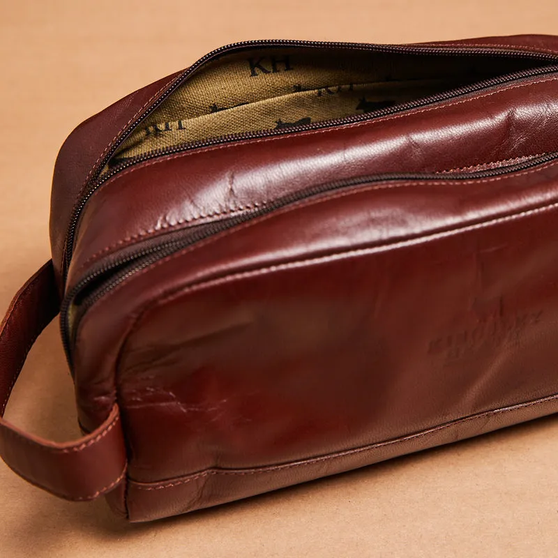 Kingsley Heath Double Zip Toiletry Bag Tan