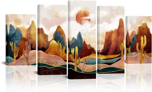 KLVOS Abstract Mountain Canvas Wall Art Large Nature Scenery Wall Decor Sunrise Desert Cactus Wilderness Minimalism Rustic Landscape Picture Print Artwork for Living Room Bedroom Office Home Decor