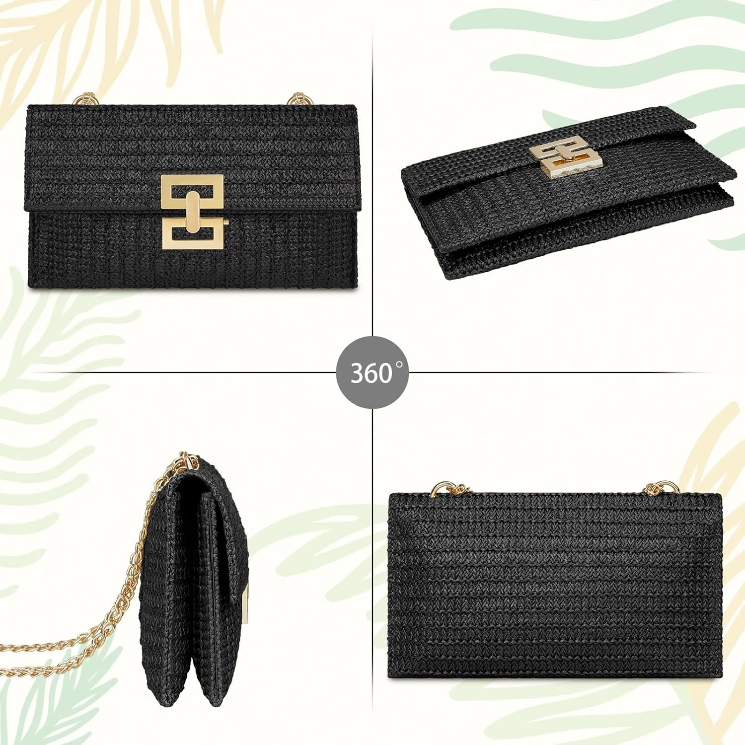 Kseymeir Straws Clutch Purses Raffia Beach Bag Woven Summer Purses Straw Crossbody Bag