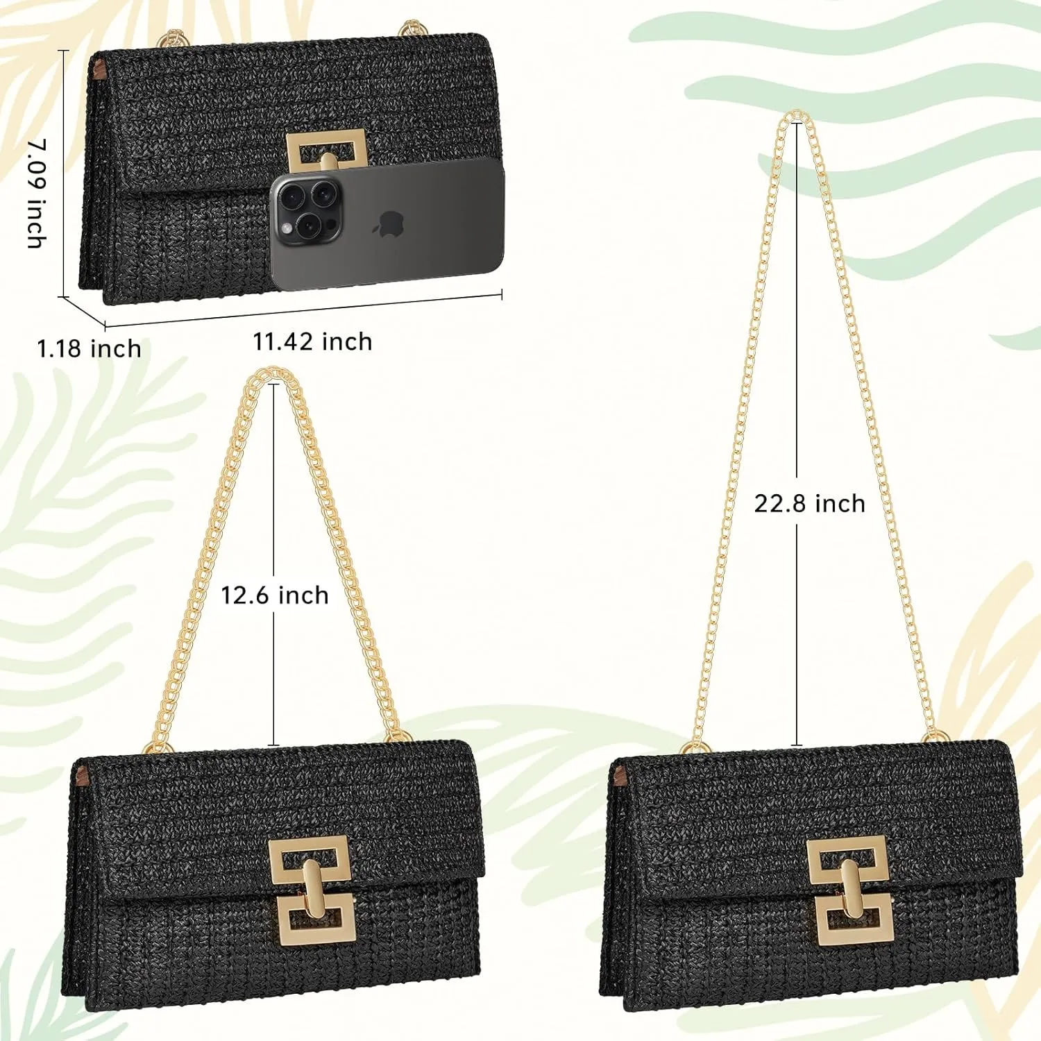 Kseymeir Straws Clutch Purses Raffia Beach Bag Woven Summer Purses Straw Crossbody Bag