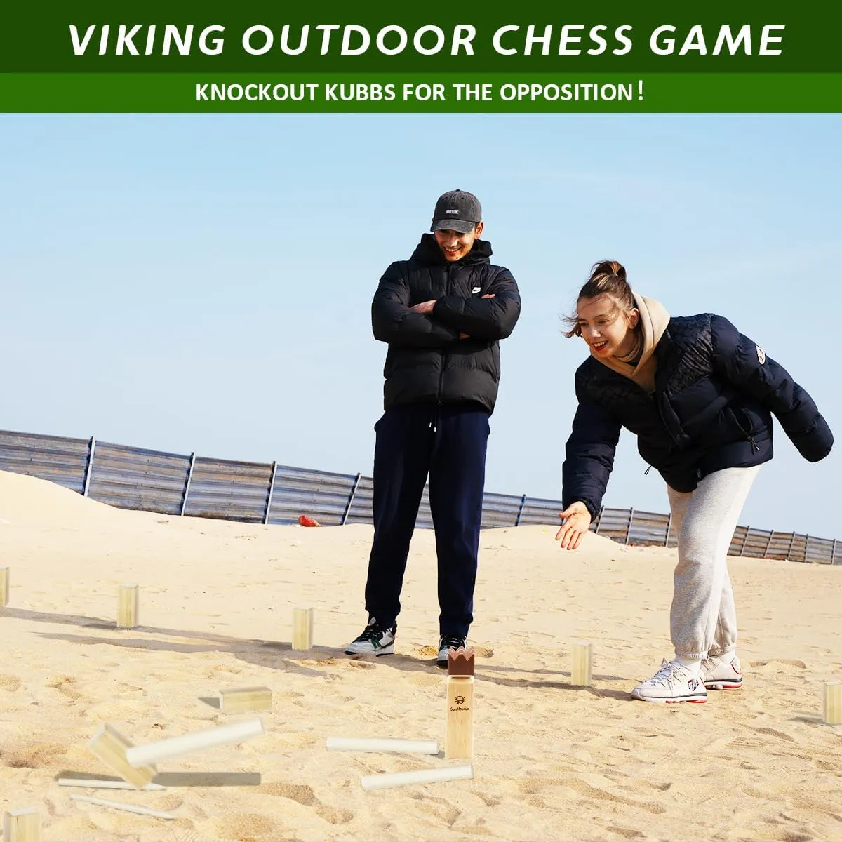 Kubb Yard Game Set, Garden Rubber Wood Outdoor Tossing Game with Canvas Carry Bag, Giant Viking Outdoor Chess Game for Kids, Adults & Backyard Lawn