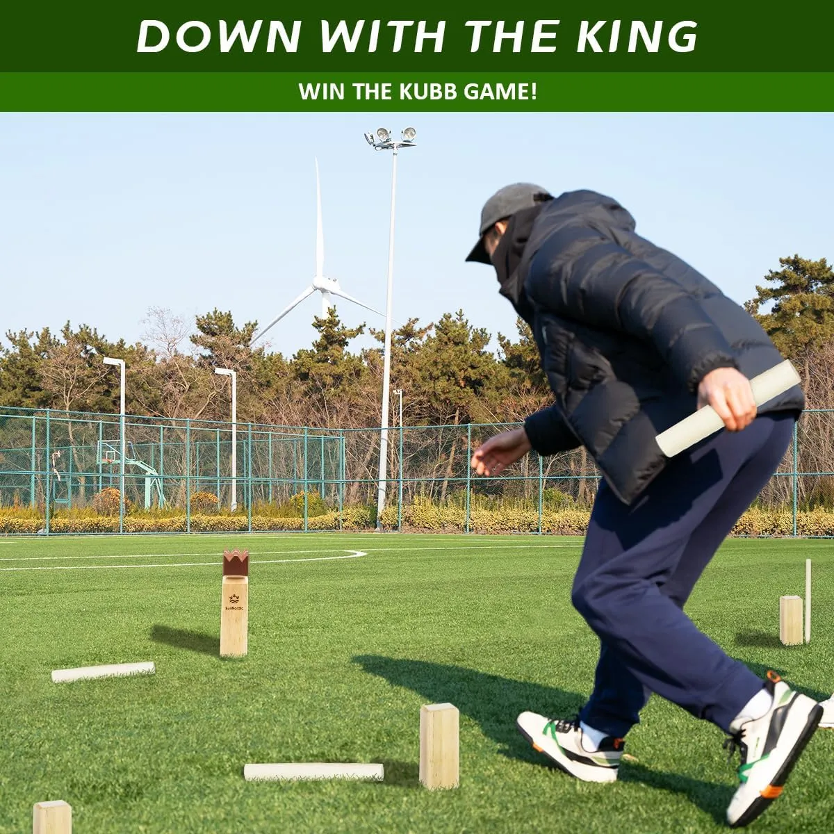 Kubb Yard Game Set, Garden Rubber Wood Outdoor Tossing Game with Canvas Carry Bag, Giant Viking Outdoor Chess Game for Kids, Adults & Backyard Lawn