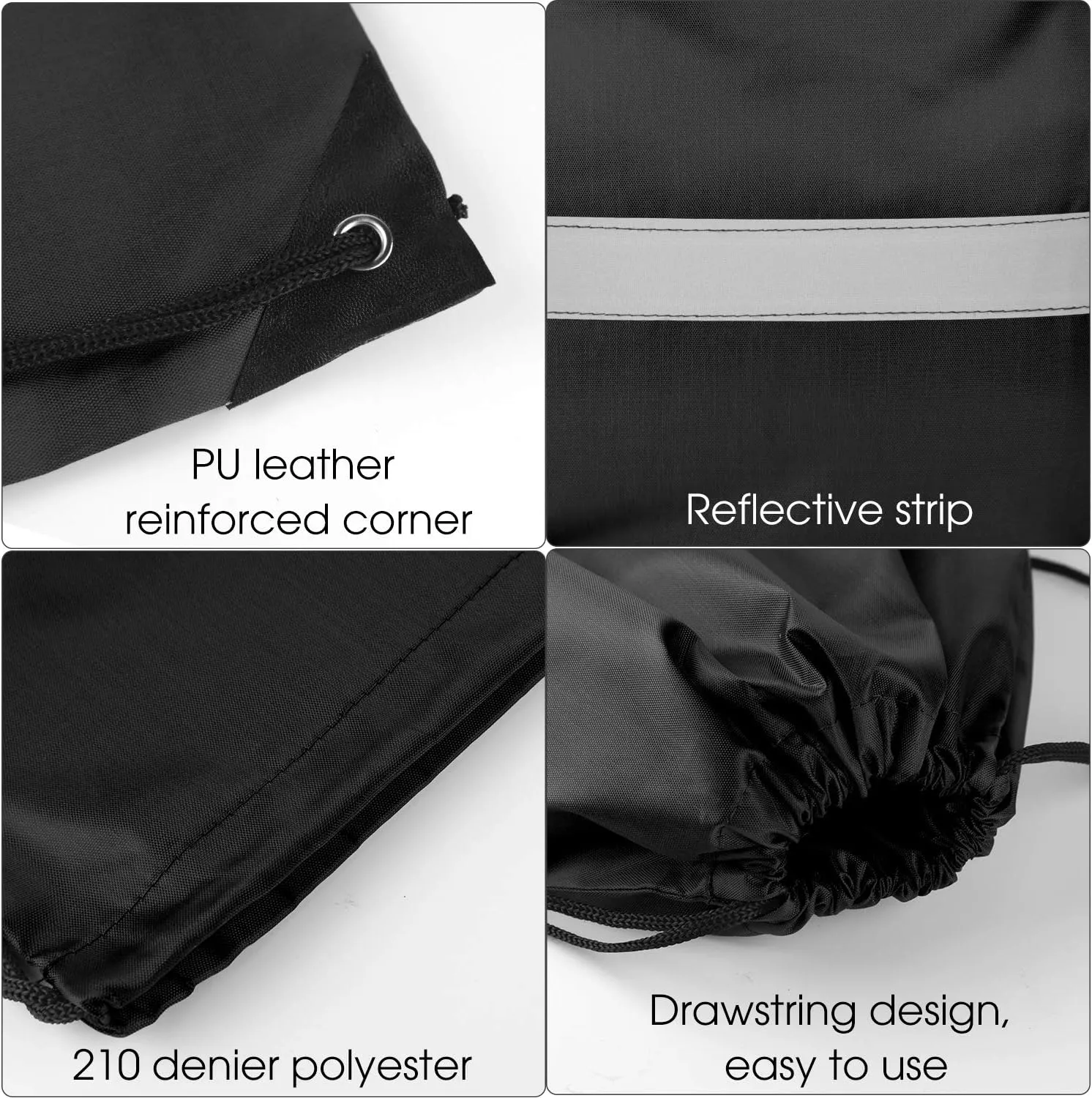 KUUQA 12 Pcs Drawstring Backpack Bag Bulk Reflective Backpack Black String Bags Cinch Sack Backpack for Team Yoga Sport Gym Traveling