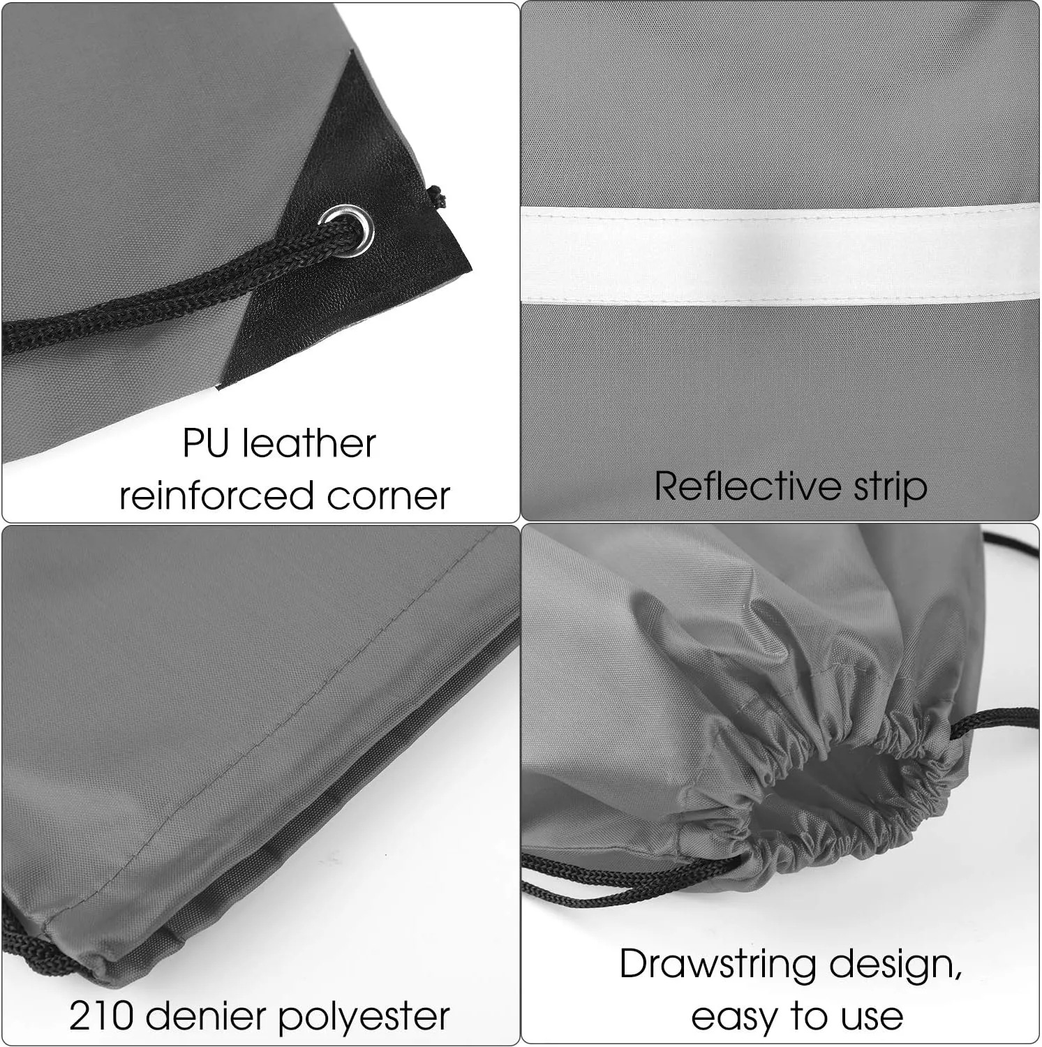 KUUQA 12 Pcs Drawstring Backpack Bag Bulk Reflective Backpack Gray String Bags Cinch Sack Backpack for Team Yoga Sport Gym Traveling