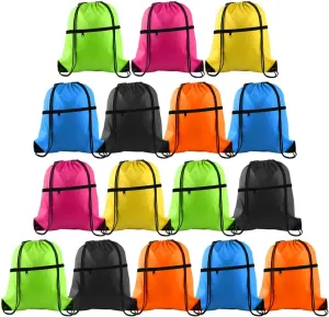 KUUQA 16Pcs Drawstring Backpack with Zipper Pocket Cinch Sack Bulk String Bags（Colorful）