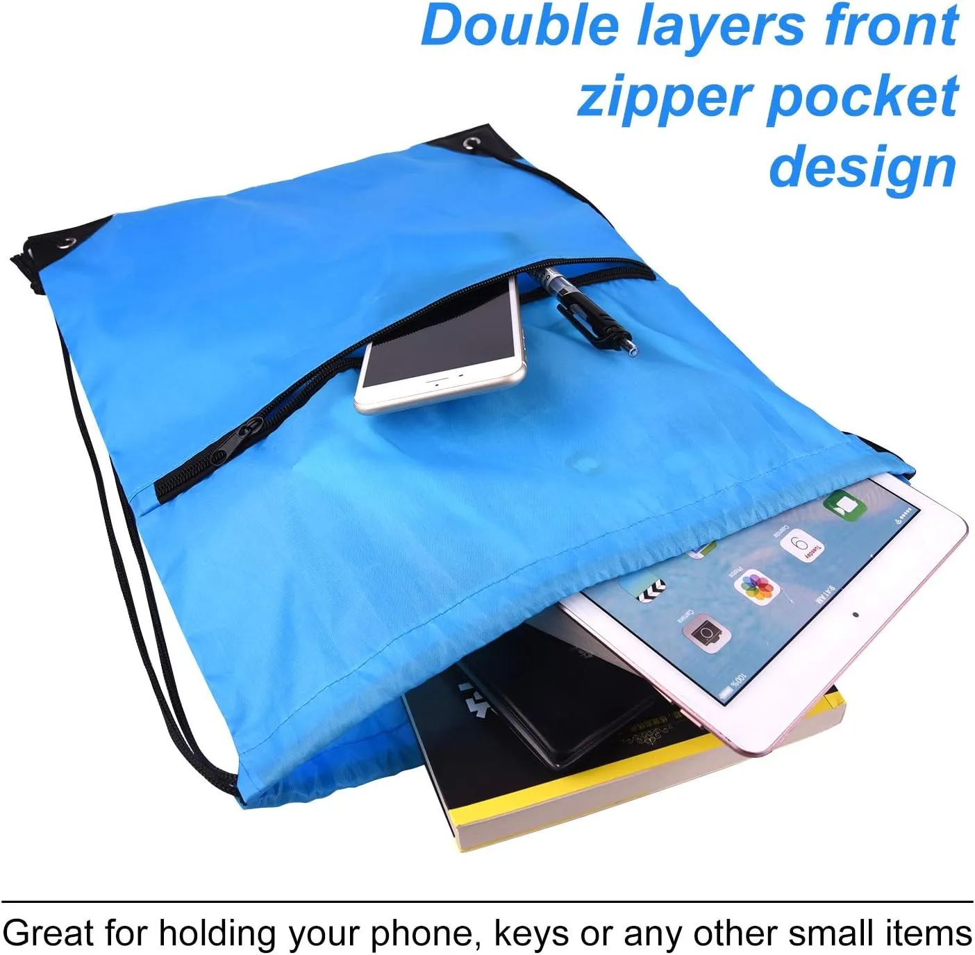 KUUQA 16Pcs Drawstring Backpack with Zipper Pocket Cinch Sack Bulk String Bags（Colorful）