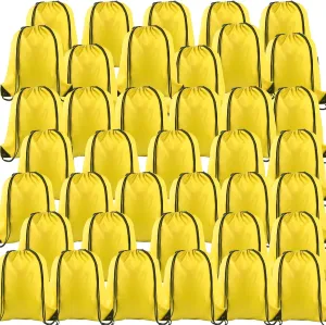 KUUQA 40Pcs Drawstring Backpack Bags Bulk Yellow Drawstring Bag Foldable Gym Bag Sport Cinch Sack String Backpack Storage Bags for Women Men Shopping Gym Travel Sports
