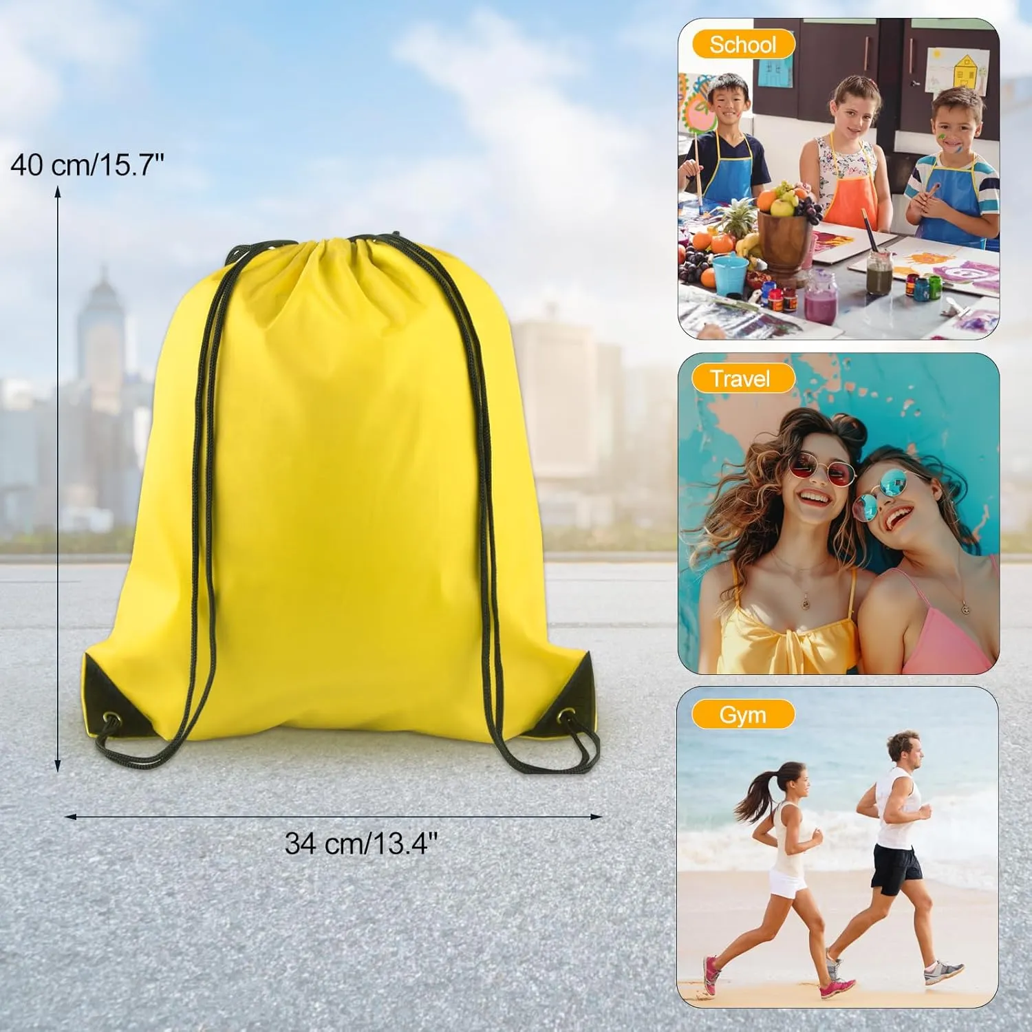 KUUQA 40Pcs Drawstring Backpack Bags Bulk Yellow Drawstring Bag Foldable Gym Bag Sport Cinch Sack String Backpack Storage Bags for Women Men Shopping Gym Travel Sports