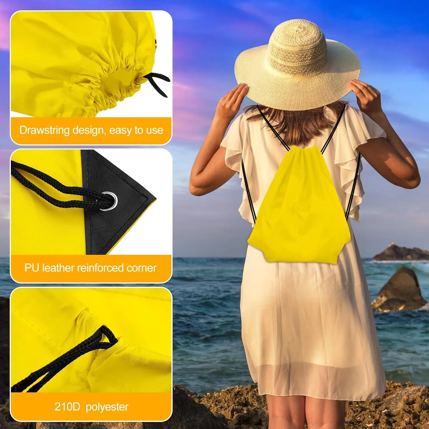 KUUQA 40Pcs Drawstring Backpack Bags Bulk Yellow Drawstring Bag Foldable Gym Bag Sport Cinch Sack String Backpack Storage Bags for Women Men Shopping Gym Travel Sports