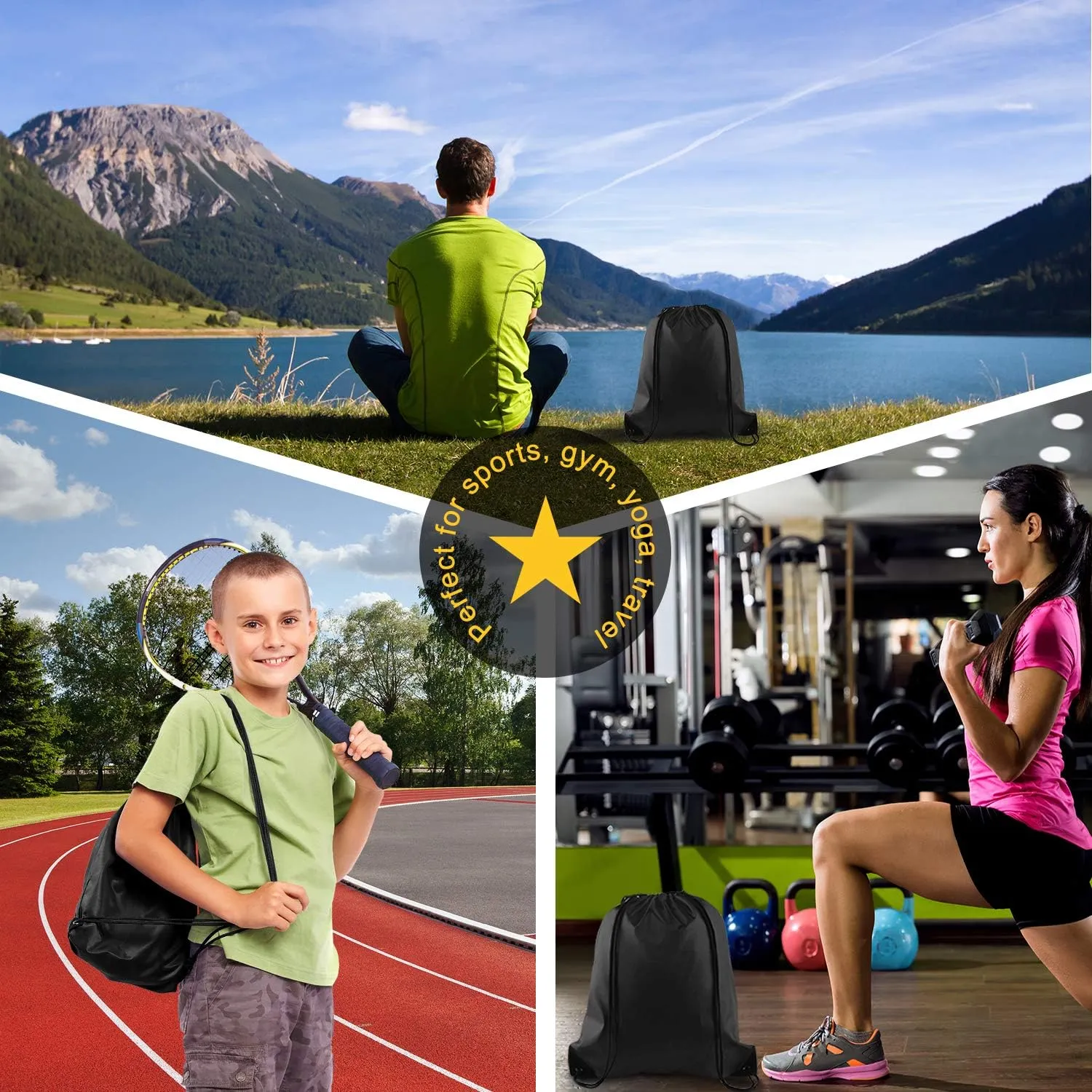 KUUQA 50Pcs Black Drawstring Backpack Bag Sack Drawstring Bags Bulk String Bags Storage Bags for Sport Gym Traveling