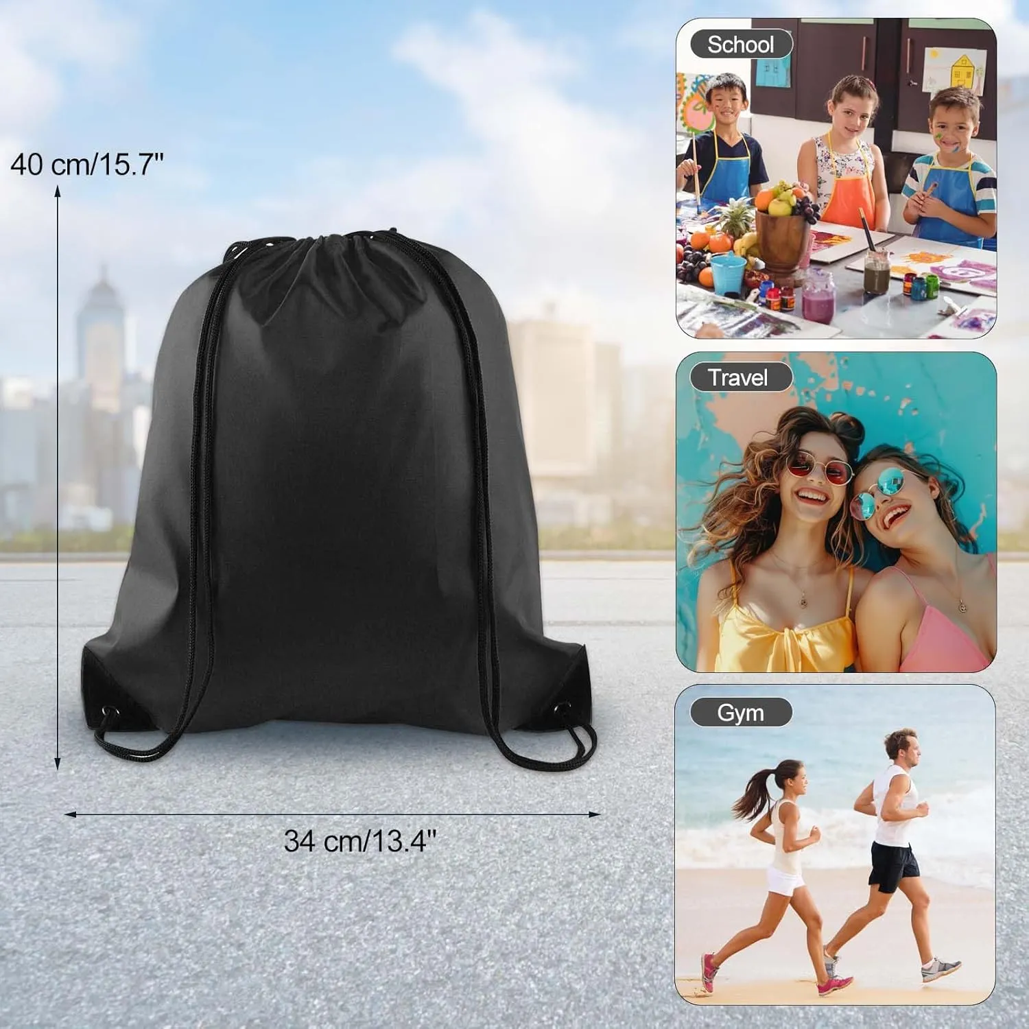 KUUQA 50Pcs Black Drawstring Backpack Bag Sack Drawstring Bags Bulk String Bags Storage Bags for Sport Gym Traveling